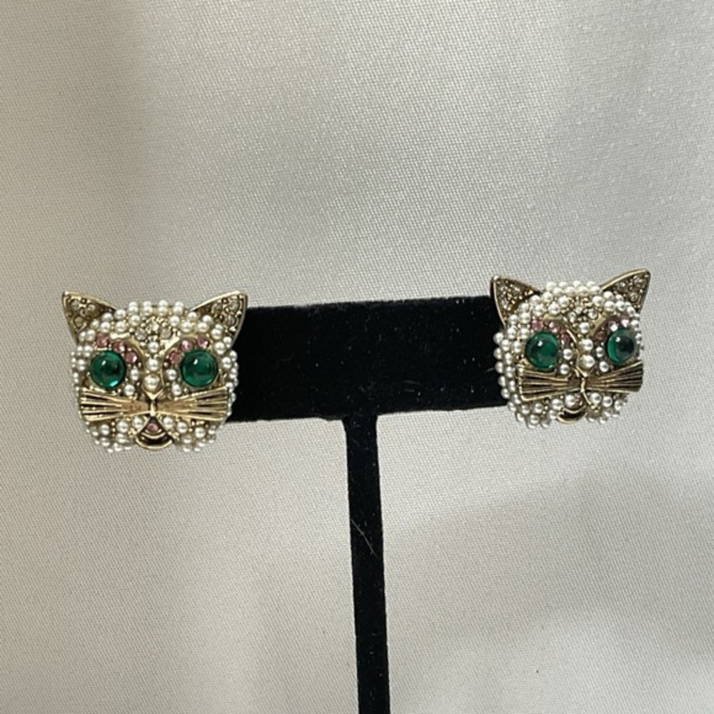 Cat Face Earrings Rhinestones Pierced 1"‎ - Picture 4 of 4